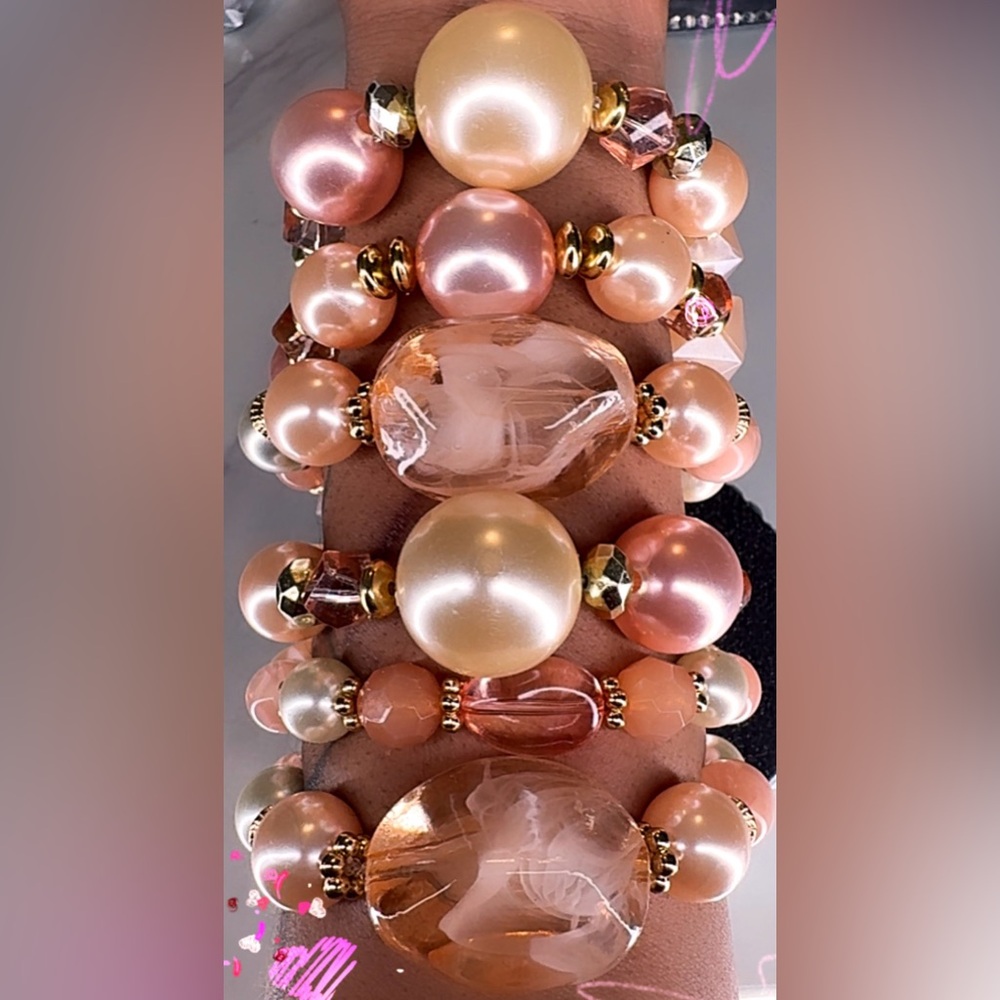 Elegant Peach Pearl Stretch Bracelet Stack - Women Jewelry